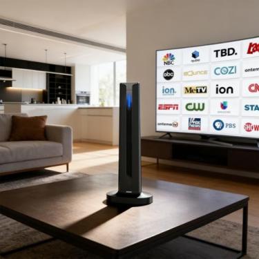 Imagem de Antena de TV digital para Smart TV interna, antena de TV 2025 com base 3M, antena HDTV de recepção de 360° e longo alcance para canais locais, antenas de fácil instalação para TVs sem cabo (7