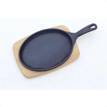 Imagem de Tábua Para Churrasco Madeira Teca E Ferro Fundido Mix Gril Oval Design