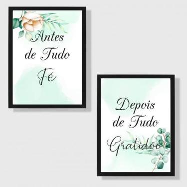 Imagem de Kit 2 Quadros Fé E Gratidão - Floral Suave 24X18Cm