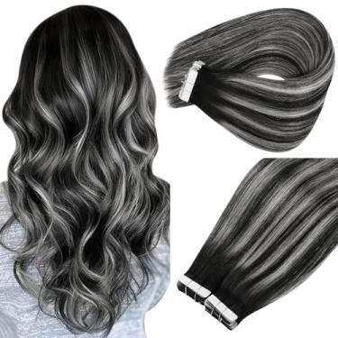 Imagem de Ve Sunny Extensões de cabelo com fita adesiva preta prata balayage extensões de cabelo humano extensões de cabelo humano 40,6 cm fita em 20 peças 50 g