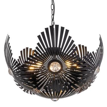 Imagem de Wellmet Lustre moderno boho, luz pendente de casa de fazenda preta, lustre dourado costeiro, para sala de estar, sala de jantar, quarto, restaurante, café, bar