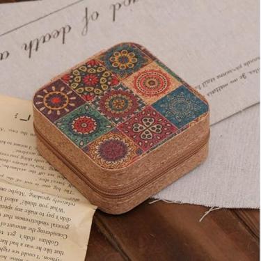 Imagem de Caixa de joias de cortiça, retrô, luxuosa, portátil, compacto, organizador multicompartimento, armazenamento para brincos, anéis, colares, casa, nove, grade