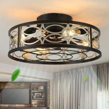 Imagem de XUDOM Ventiladores de teto com gaiola de 50,8 cm com luzes e controle remoto, ventilador de teto sem lâmina reversível de 6 velocidades com 4 lâmpadas e controle remoto, ventilador de teto embutido