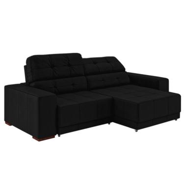 Imagem de Sofá Sala de Estar Retrátil e Reclinável 3 Lugares Lisboa 210cm Preto Couro - Gran Belo