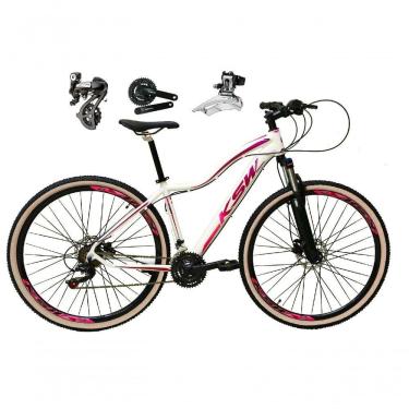 Imagem de Bicicleta Aro 29 Ksw Mwza Shimano Altus 24v Frio Hidráulico Garfo Trava Pneu Bege - Branco/pink/violeta Tam.15