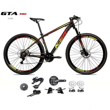 Imagem de Bicicleta Aro 29 Ksw Xlt Kit 2x9 Sunrun Freio Disco K7 11/36 Pedivela 24/38d Garfo Trava - Preto/vermelho/amarelo Tam.19