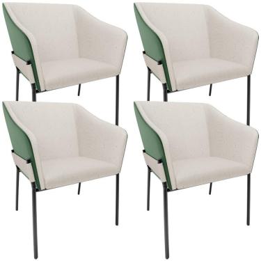 Imagem de Kit 4 Cadeiras Para Sala De Jantar Estar Living Olívia L02 Linho Cru Couríssimo Verde - Lyam Decor