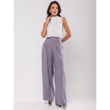 Imagem de Calça Salvatore Fashion Alfaiataria Bolso Wide Leg Feminina-Feminino