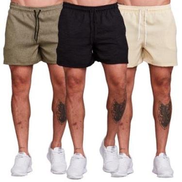 Imagem de Kit 3 Bermudas Linho Masculina Curta-Masculino