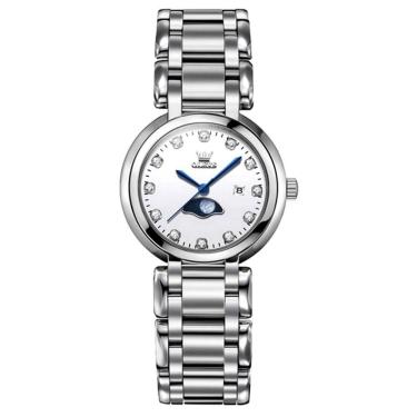 Imagem de Relógio De Pulso Feminino Lua Minimalista Em Aço Inoxidável Prata