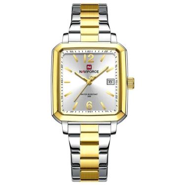 Imagem de Relógio Masculino Design Quadrado Casual Esportivo De Quartzo Impermeavel Branco Dourado