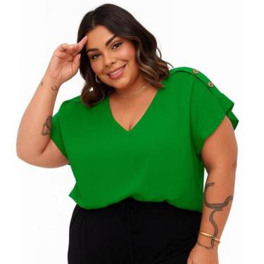 Imagem de Blusa Feminina Plus Size Tamanho Grande Detalhe de Botão no Ombro G1 G
