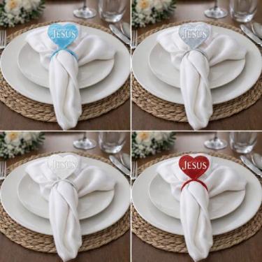 Imagem de Kit Anéis Porta Guardanapo Jesus Plástico  Mesa Posta Religiosa  Event