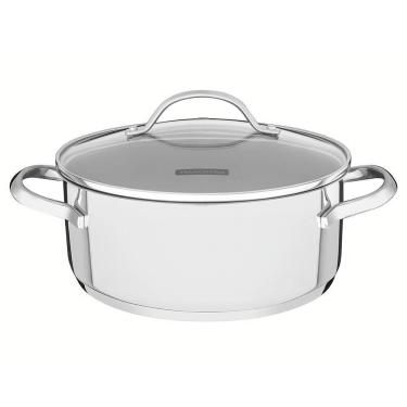Imagem de Caçarola Rasa Tramontina Una Em Aço Inox Com Fundo Triplo E Tampa De Vidro 24 Cm 4,8 L...