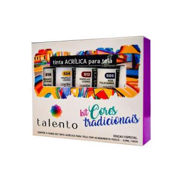 Imagem de Kit de Tinta Acrílica Talento Cores Tradicionais 5 Cores Com 20 ml Cad