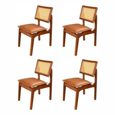 Imagem de Kit 4 Cadeiras de Jantar Madeira 100% Maciça Tauari e Rattan Natural c