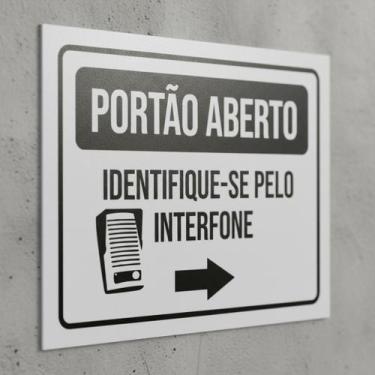 Imagem de Placa Acm Portão Averto Identifique-Se Pelo Interfone 18X23 - Sinalizo
