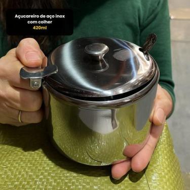 Imagem de Açucareiro de aço inox com colher 420ml - TOP RIO