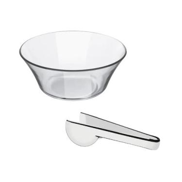 Imagem de Kit Saladeira De Vidro E Pegador Em Inox 2,3L Tigela Cumbuca - Nadir F