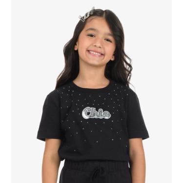 Imagem de T-Shirt Feminina Meia Malha Rovi Kids Preto, 12, Preto