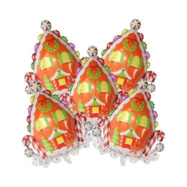 Imagem de Balões De Natal Em Papel Metalizado 5pcs Tema Papai Noel, Boneco De Ne