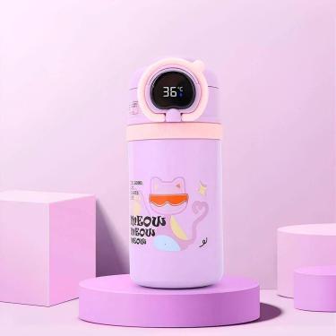 Imagem de Garrafa Squeeze Copo Térmico Infantil Tela Digital Termômetro lilás