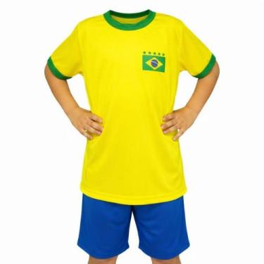 Imagem de Kit Brasil Infantil Camisa Amarela E Calção Torcedor Azul - TRB, Amare