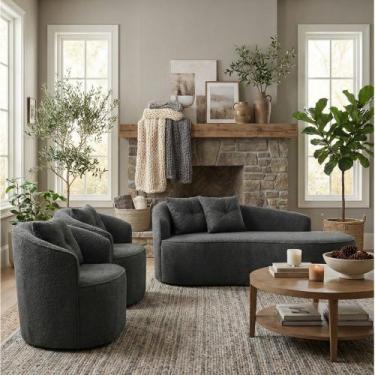 Imagem de Kit de 01 Sofá Orgânico Curvo Feijão + 02 Poltronas Confortável Sala E