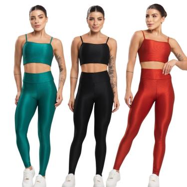 Imagem de KIT 3 Conjunto Fitness Top e Calça Esmeralda Vekyo Roupa de Academia Treino Moda Feminina Musculação-Feminino