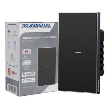 Imagem de Interruptor Inteligente Zigbee Linha Quartzo Novadigital 10 A 1 Botão Preto QZ-1B