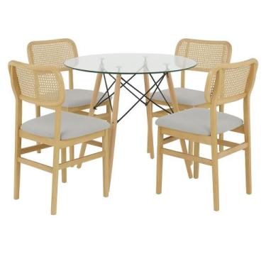 Imagem de Kit de Jantar 4 Cadeiras Amara e Mesa Redonda Eiffel de Vidro 90cm Par