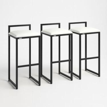Imagem de Kit 3 Banquetas material sintético Ferro Cozinha Balcão Alta Bistro Br