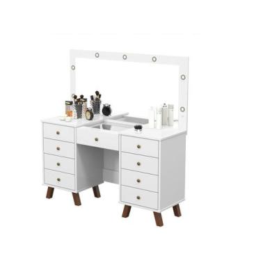Imagem de Penteadeira 9 Gavetas com Espelho Camarim Branco Eloá - PATRIMAR, Bran