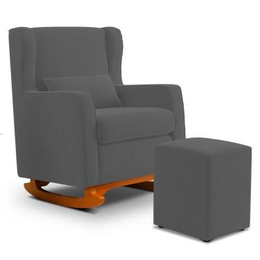 Imagem de Poltrona De Amamentação E Descanso Zoe Com Base Balanço E Puff Suede Cinza - Desk Design