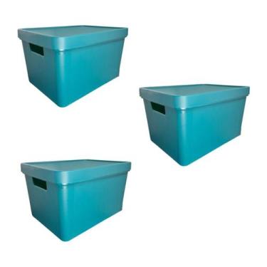 Imagem de 3 Caixa Organizadora Empilhavel com Tampa Cesto Azul Branca Verde 17 L