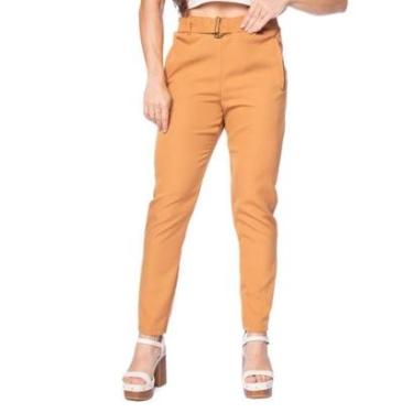 Imagem de Calça Feminina Olho Fatal Alfaiataria Cintura Alta Marrom-Feminino
