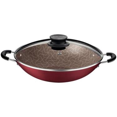 Imagem de Wok Tramontina Paris Antiaderente Max Vermelho Tampa, Vermelho, 32cm