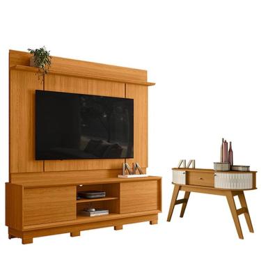 Imagem de Estante Home Theater Siena Com Pés Cinamomo Com Aparador Estoril Cinamomo Off White - M...