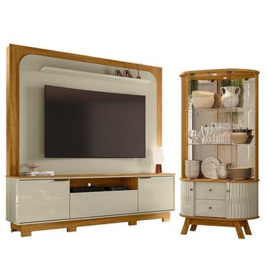 Imagem de Estante Home Theater Nilo Com Pés Com Cristaleira Moss Cumaru Opala - Madetec