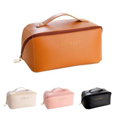 Imagem de Bolsa Necessaire OEM Super Espaçosa em Couro PU Grande Aleatório para Maquiagem Cosméticos e Viagem Feminina