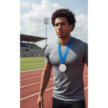 Imagem de 2x 100 Medalhas Redondas 5cm Acrílico Cristal Fita Azul - Congratulati