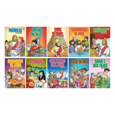 Imagem de Coleção C/ 10 Livros Bíblia Em Quadrinhos Gibi - BICHO ESPERTO