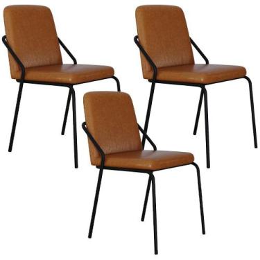 Imagem de Kit 03 Cadeiras Estofada Para Sala de Jantar Loft Preto C01 material s