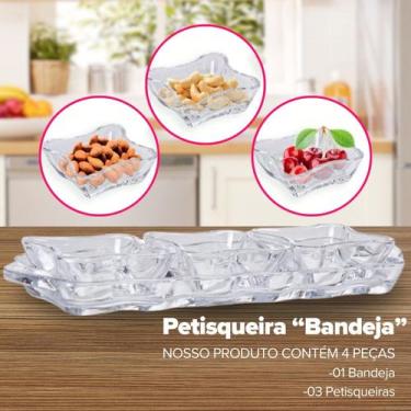 Imagem de Petisqueira de Vidro Bandeja c/ 4 Peças Amendoim Petiscos Decoração de