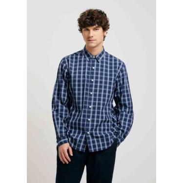 Imagem de Camisa Masculina Manga Longa Xadrez - Hering, M, Azul marinho