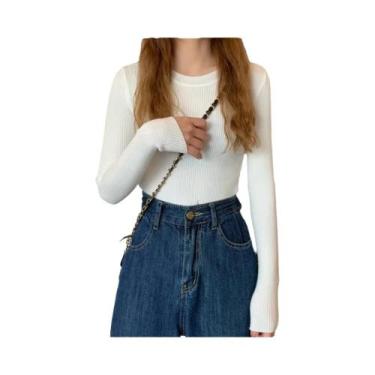 Imagem de Suéter Feminino De Tricô Manga Longa Gola O Moda Outono Inverno Básico