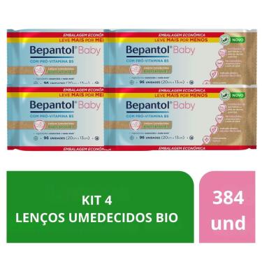 Imagem de Kit Toalhas Lenços Umedecidos Biodegradáveis 4 Pacotes c/96un Cada Bepantol Baby