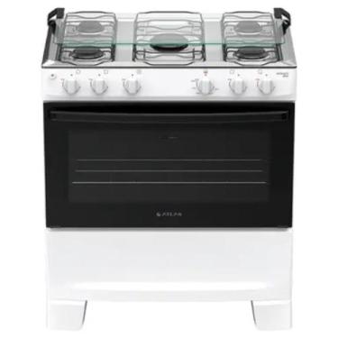 Imagem de Fogão Mônaco Plus 5 Bocas Automático Mesa de Inox Forno Atlas, Branco,