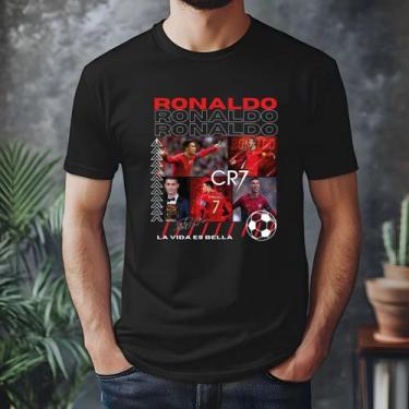 Imagem de Camiseta Cristiano Ronaldo Cr7 Futebol 100% Algodão, Preto, P