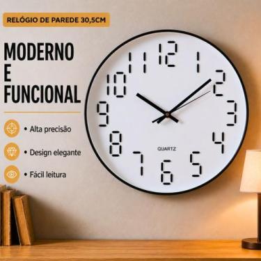 Imagem de Relógio de Parede 30,5cm Grande Preto Moderno Decoração Sala Quarto Co